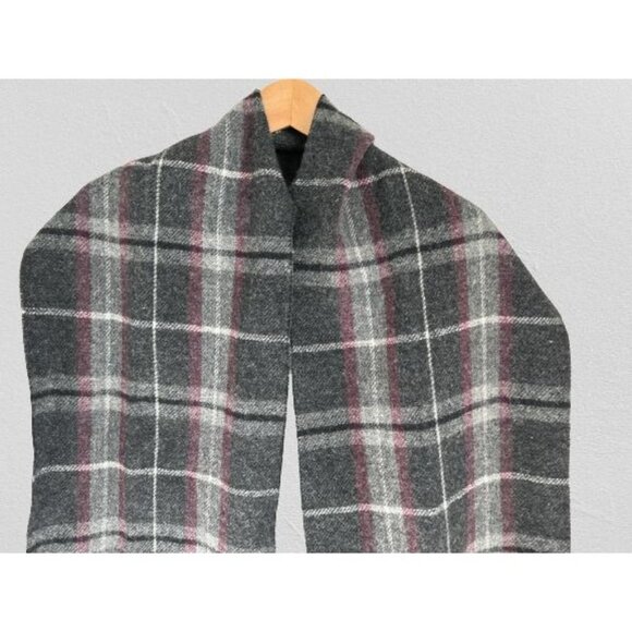 Men's Pure Cashmere Scarf Gray Tartan 68" x 12" - Picture 5 of 6